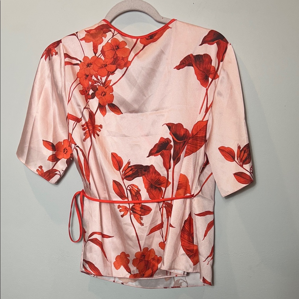 Silky Red Floral Wrap Top - Unbranded - Picture 6 of 6